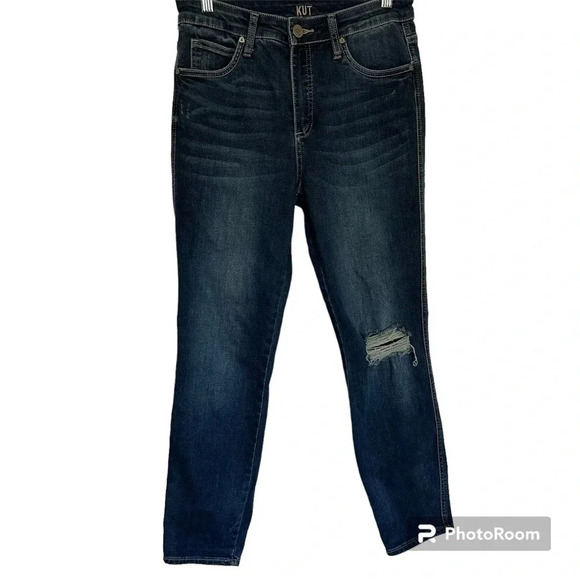 Kut From The Kloth Fab Ab Cigarette Leg High Rise Ripped Knee Blue Jean Size 4 - Picture 1 of 14
